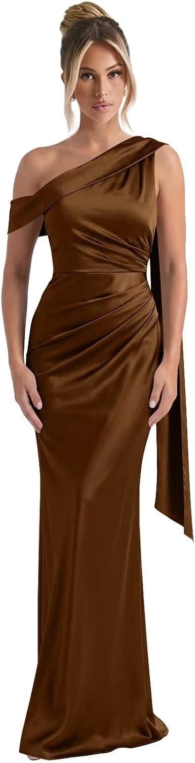 Kingbridal One Shoulder Bridesmaid Dresses for Women Mermaid Satin Formal Evening Maxi Dress