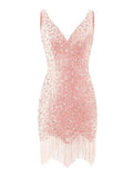 Kingbridal Gowns V Neck Sequin Homecoming Dresses for Teens 2027 Sparkly Tight Short Prom Cocktail Party Gowns with Tassels