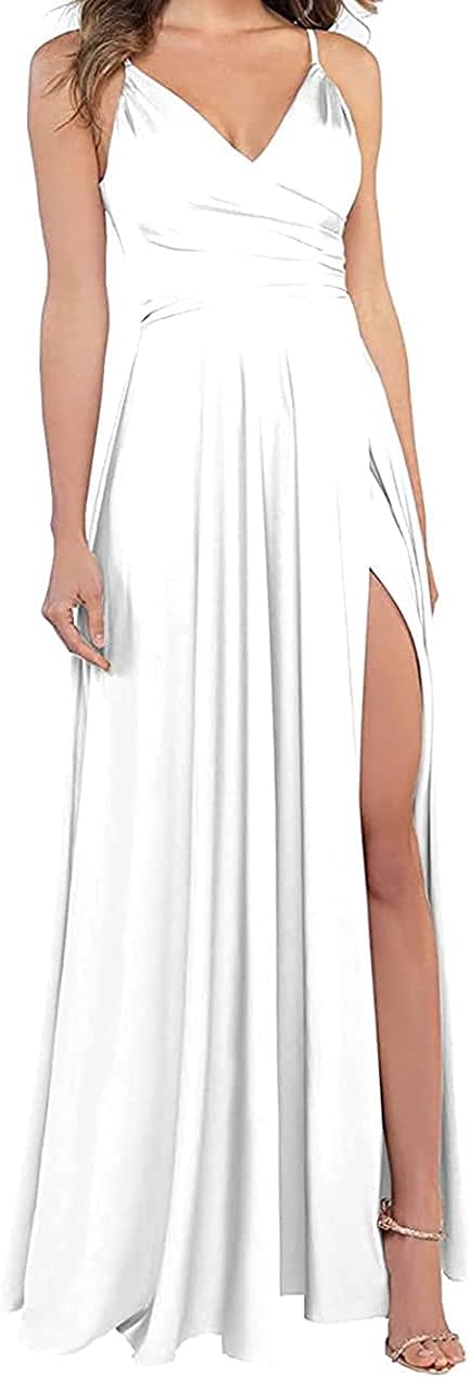 Lange Brautjungfernkleider für Frauen, formelle Satin-Spaghettiträger, Abschlussball- und Abendkleider 