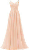 Women's Lace Chiffon Bridesmaid Dresses for Wedding Long Spaghetti Straps Bodice Formal Party Gown with Pockets