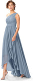 Women's One Shoulder Bridesmaid Dresses High Low Chiffon Formal Party Gowns with Pockets