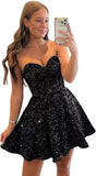 Sequin Short Homecoming Dresses for Teens Sparkly A Line Prom Dress Tight Cocktail Dresses Evening Gown with Pocket
