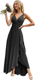 Women’s Long Bridesmaid Dresses Sleeveless V-Neck Formal Wedding Guest Chiffon Prom Gowns for Teens