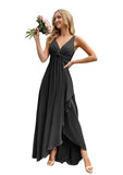 Women’s Long Bridesmaid Dresses Sleeveless V-Neck Formal Wedding Guest Chiffon Prom Gowns for Teens