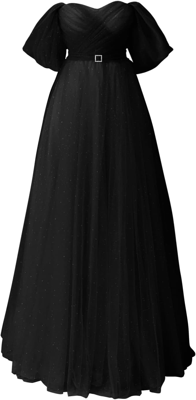 Glitter Tulle Prom Dresses Off The Shoulder Sweetheart Puffy Long Evening Gowns for Women 2027