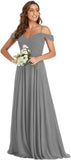 Off The Shoulder Chiffon Bridesmaid Dresses Long Spaghetti Straps A Line Formal Party Dress
