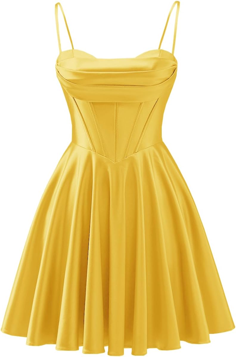 Spaghetti Straps Satin Homecoming Dresses for Teens Ruched Corset Short Prom Dresses 2026