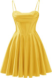 Spaghetti Straps Satin Homecoming Dresses for Teens Ruched Corset Short Prom Party Gowns Dress