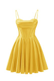 Spaghetti Straps Satin Homecoming Dresses for Teens Ruched Corset Short Prom Dresses 2026