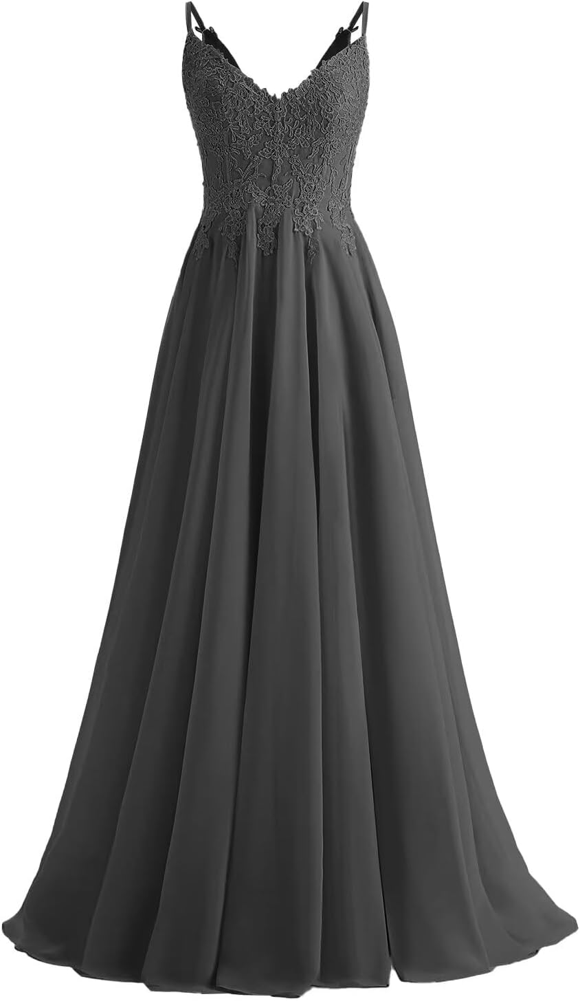 Lace Bridesmaid Dresses for Wedding with Slit Spaghetti Straps Chiffon Aline Formal Evening Party Gowns