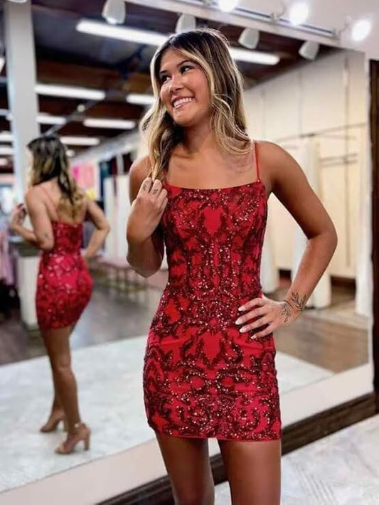 Sparkly Sequin Homecoming Dresses for Teens Short Tight Prom Cocktail Party Gown Gowns