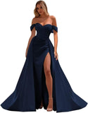 Off The Shoulder Prom Dress 2027 Long Ball Gown with Slit Mermaid Satin Formal Dresses for Women