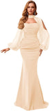 Kingbridal Gowns Long Sleeve Prom Dresses 2026 Mermaid Satin Formal Dress for Women Sparkly Sequin Halter Neck Evening Party Gowns