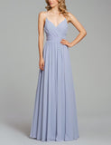 V Neck Bridesmaid Dresses for Women 2025 Long Chiffon Pleated A-line Spaghetti Strap Wedding Evening Prom Gown