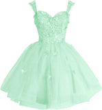 Off Shoulder Glitter Tulle Homecoming Dresses for Teens 3D Butterfly Short Prom Dress Sequin Quinceanera Dresses