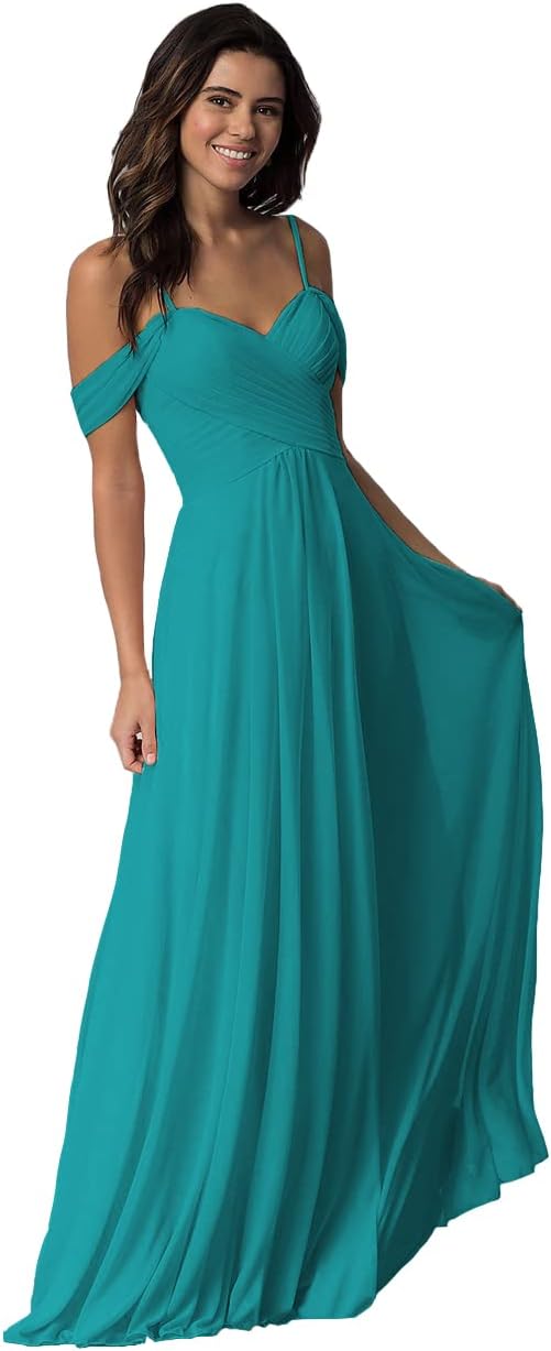 Schulterfreies Chiffon-Brautjungfernkleid mit Taschen für die Hochzeit 
