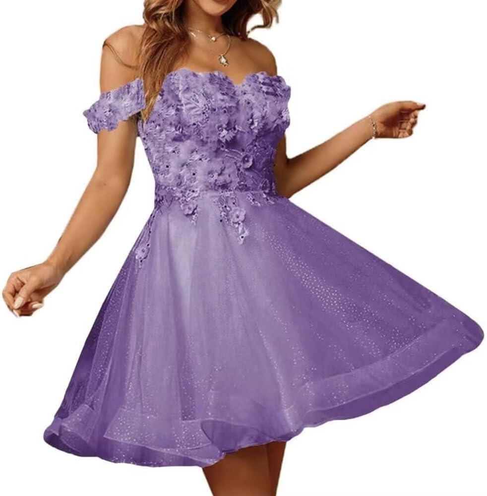 Sparkly Tulle Homecoming Dresses for Teens 2027 3D Flowers Cocktail Gowns Off Shoulder Short Prom Dresses