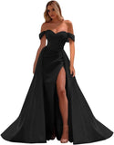 Vestidos de fiesta de satén con hombros descubiertos, corte sirena, fruncido, de noche formal, para mujer 