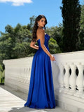Strapless Prom Dress with Slit Satin A Line Long Ball Gowns for Women Sweetheart Corset Formal Dress with Pockets