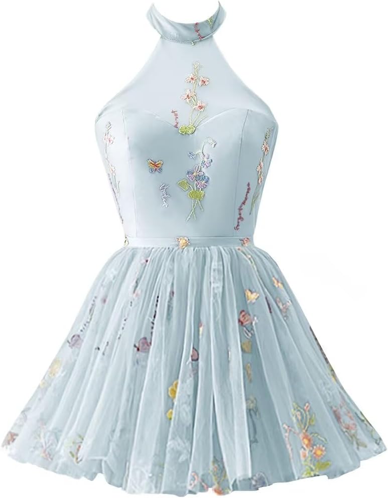 Vestidos de fiesta formales de tul con bordado floral corto para mujer 2023