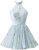 Vestidos de fiesta formales de tul con bordado floral corto para mujer 2023