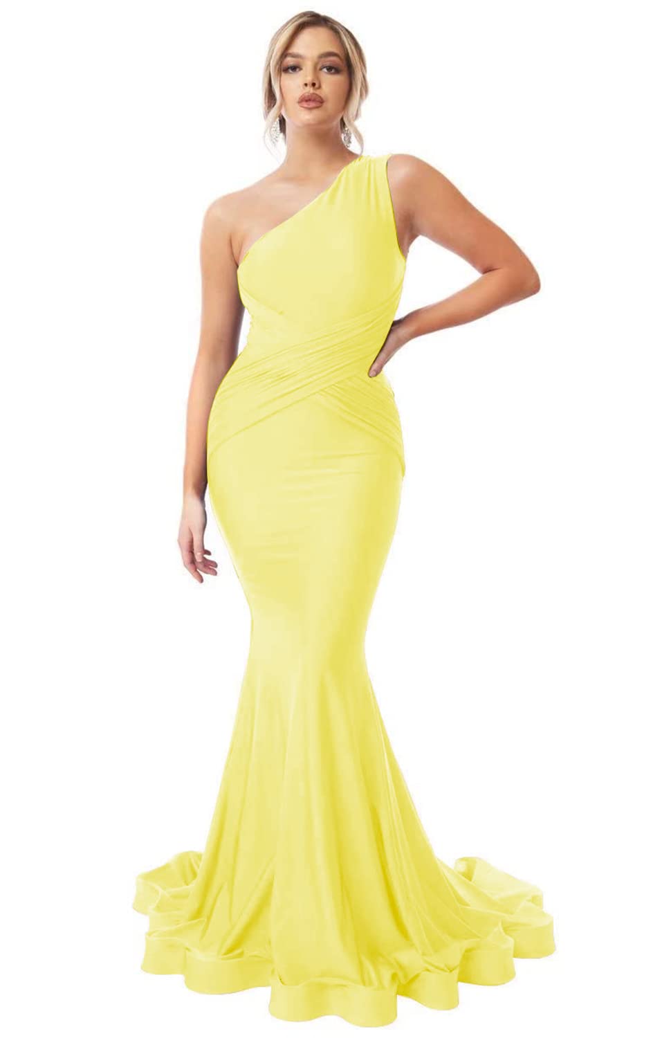 Womens One Shoulder Mermaid Bridesmaid Dresses for Wedding Long Tight Ruched Prom Dresses Evening Formal Gowns