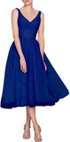 Tea Length A-Line V Neck Formal Evening Party Gowns for Women Sleeveless Puffy Midi Tulle Cocktail Prom Dress