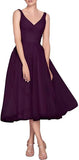 Tea Length A-Line V Neck Formal Evening Party Gowns for Women Sleeveless Puffy Midi Tulle Cocktail Prom Dress