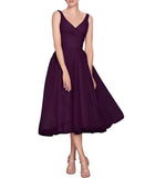 Tea Length A-Line V Neck Formal Evening Party Gowns for Women Sleeveless Puffy Midi Tulle Cocktail Prom Dress