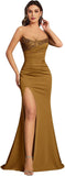 Mermaid Satin Prom Dresses for Women Strapless Sequin Formal Dress 2027 Pleated Evening Party Gowns with Slit