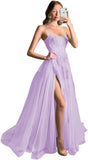 Women's Lace Criss-Cross Prom Dresses with Slit Spaghetti Straps Long Formal Evening Gowns