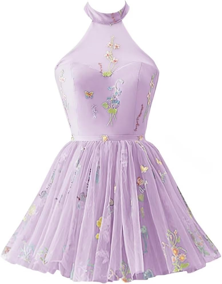Vestidos de fiesta formales de tul con bordado floral corto para mujer 2023