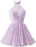 Vestidos de fiesta formales de tul con bordado floral corto para mujer 2023