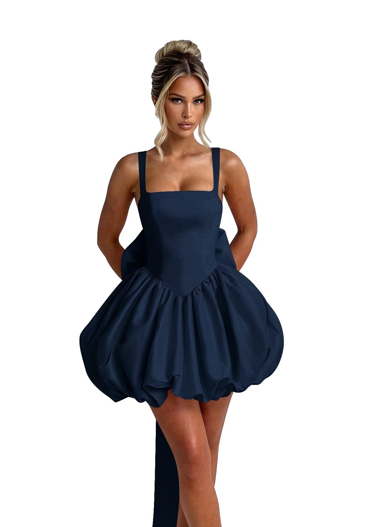 Puffy Satin Homecoming Dresses Mini A-line Short Prom Dress with Bow Cocktail Party Gown