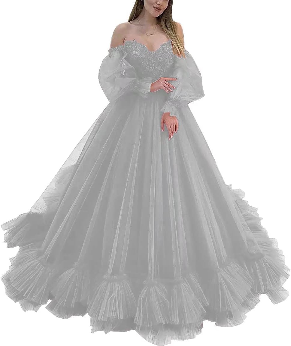 Off Shoulder Lace Appliques Ball Gown Quinceanera Dresses Long Sleeve Wedding Dress Bridal Gowns