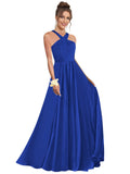 Halter Bridesmaid Dresses for Wedding Chiffon A Line Pleated Long Formal Prom Dress with Belt