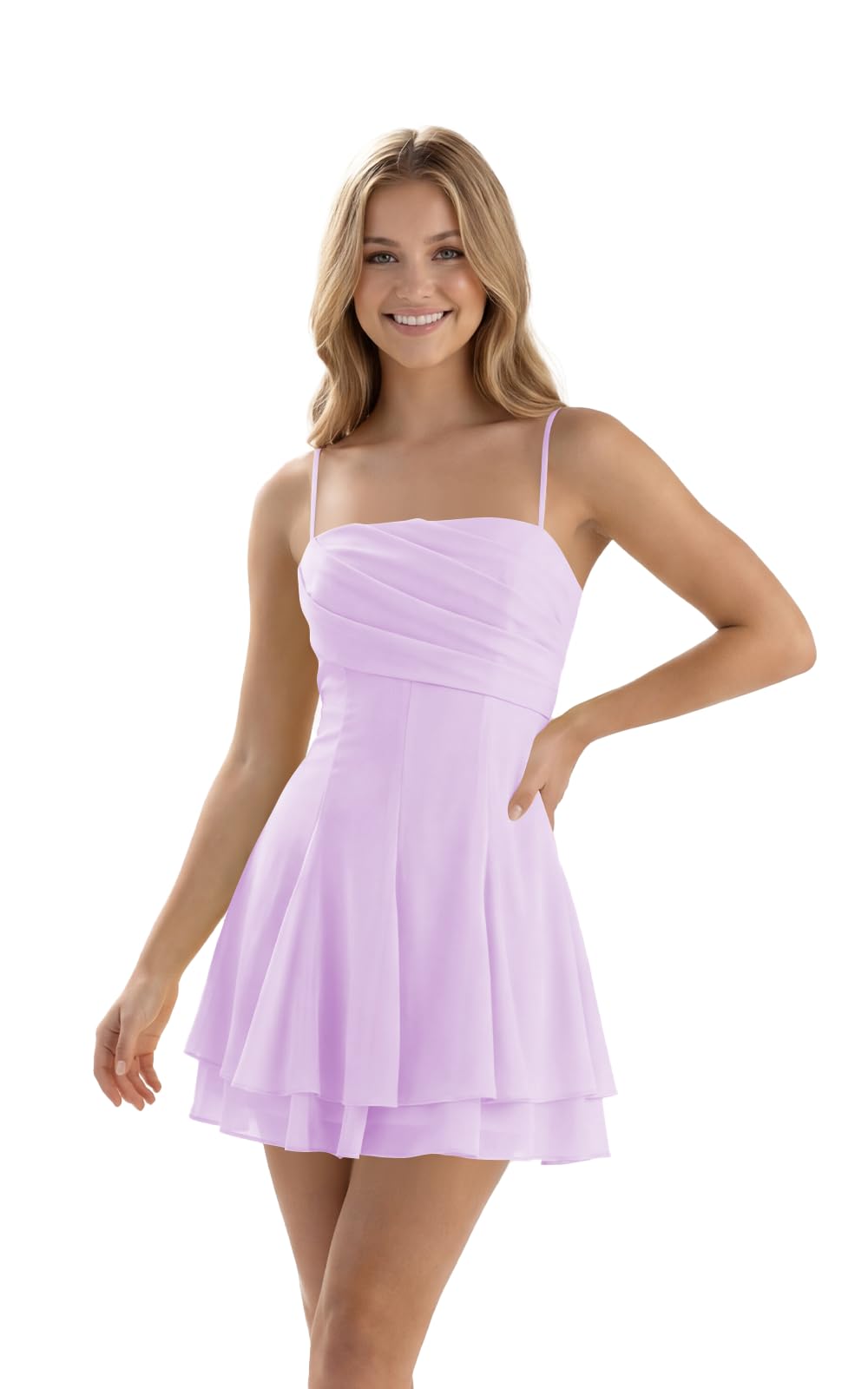 Spaghetti Straps Chiffon Homecoming Dresses for Teens Short 2026 Tiered Ruffle Square Neck Mini Cocktail Gowns