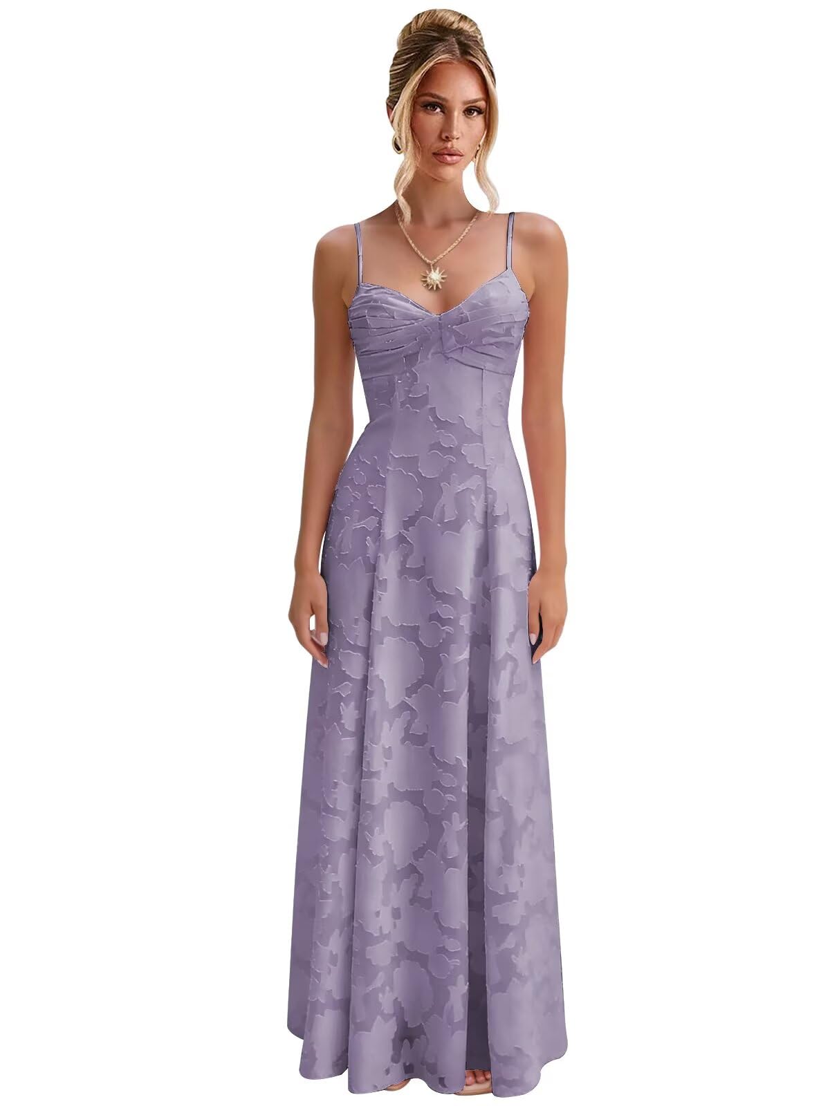 Spaghetti Strap Bridesmaid Dresses for Women Jacquard Floral A Line Long Formal Evening Gown