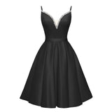 Spaghetti Straps Satin Homecoming Dresses for Teens V-Neck Short Prom Dress A-Line Beaded Cocktail Party Gowns