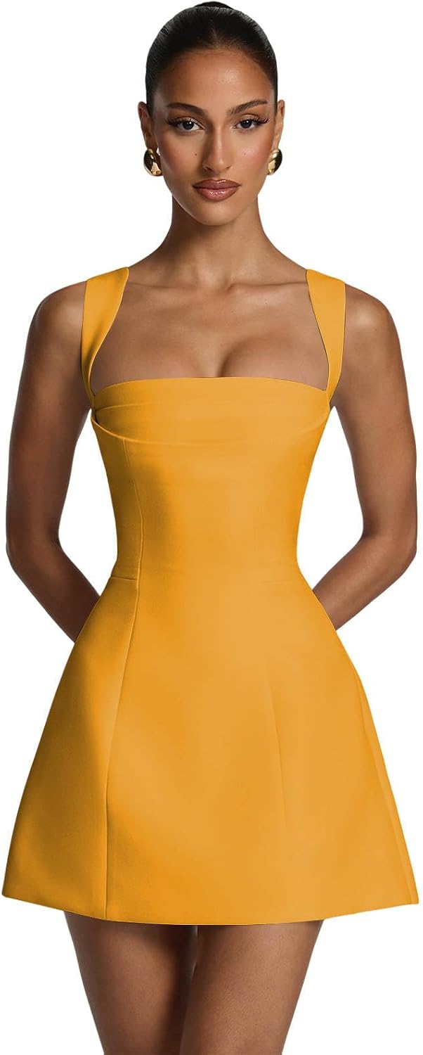 Satin Homecoming Dresses for Teens Square Neck Short Prom Dress Pleated A Line Corset Mini Cocktail Party Gown