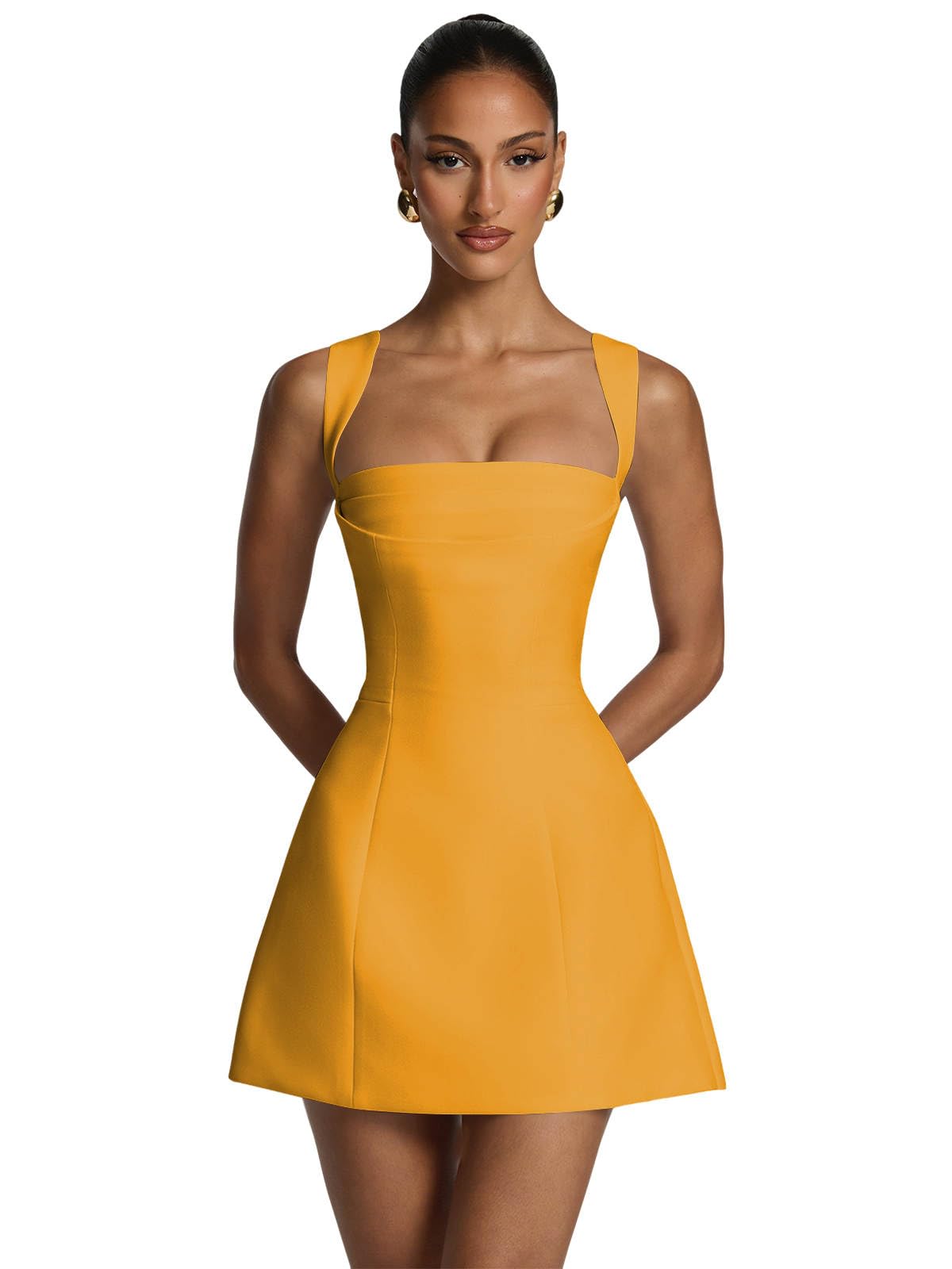 Satin Homecoming Dresses for Teens Square Neck Short Prom Dress Pleated A Line Corset Mini Cocktail Party Gown