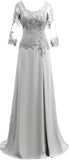 Women's Lace Appliqued Mother of The Bride Dresses 3/4 Sleeves Scoop Long Formal Evening Dress