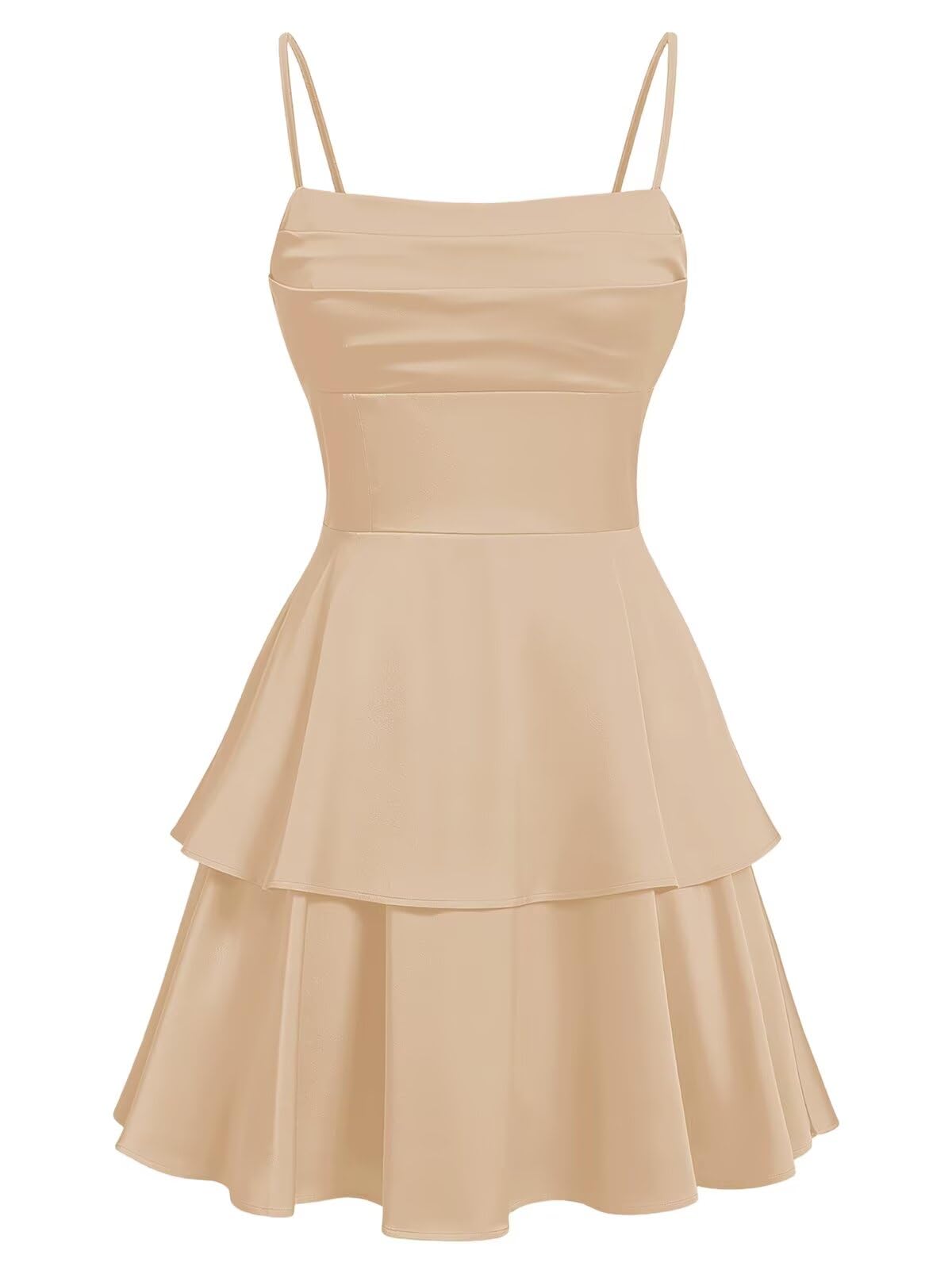 Tiered Satin Homecoming Dresses for Teens Short A Line Tight Spaghetti Strap Formal Cocktail Party Gown 2026