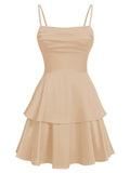 Tiered Satin Homecoming Dresses for Teens Short A Line Tight Spaghetti Strap Formal Cocktail Party Gown 2026