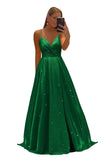 Women's Spaghetti Straps Prom Dresses Long V-Neck Sparkling Bridesmaid Dresses Formal Evening Gowns with High Slit