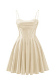 Spaghetti Straps Satin Homecoming Dresses for Teens Ruched Corset Short Prom Dresses 2026