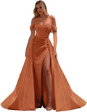 Vestidos de fiesta de satén con hombros descubiertos, corte sirena, fruncido, de noche formal, para mujer 