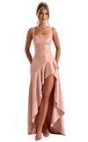 Mermaid Satin Bridesmaid Dresses for Women 2027 Long Ruffles High Low Prom Formal Evening Party Dress with Slit