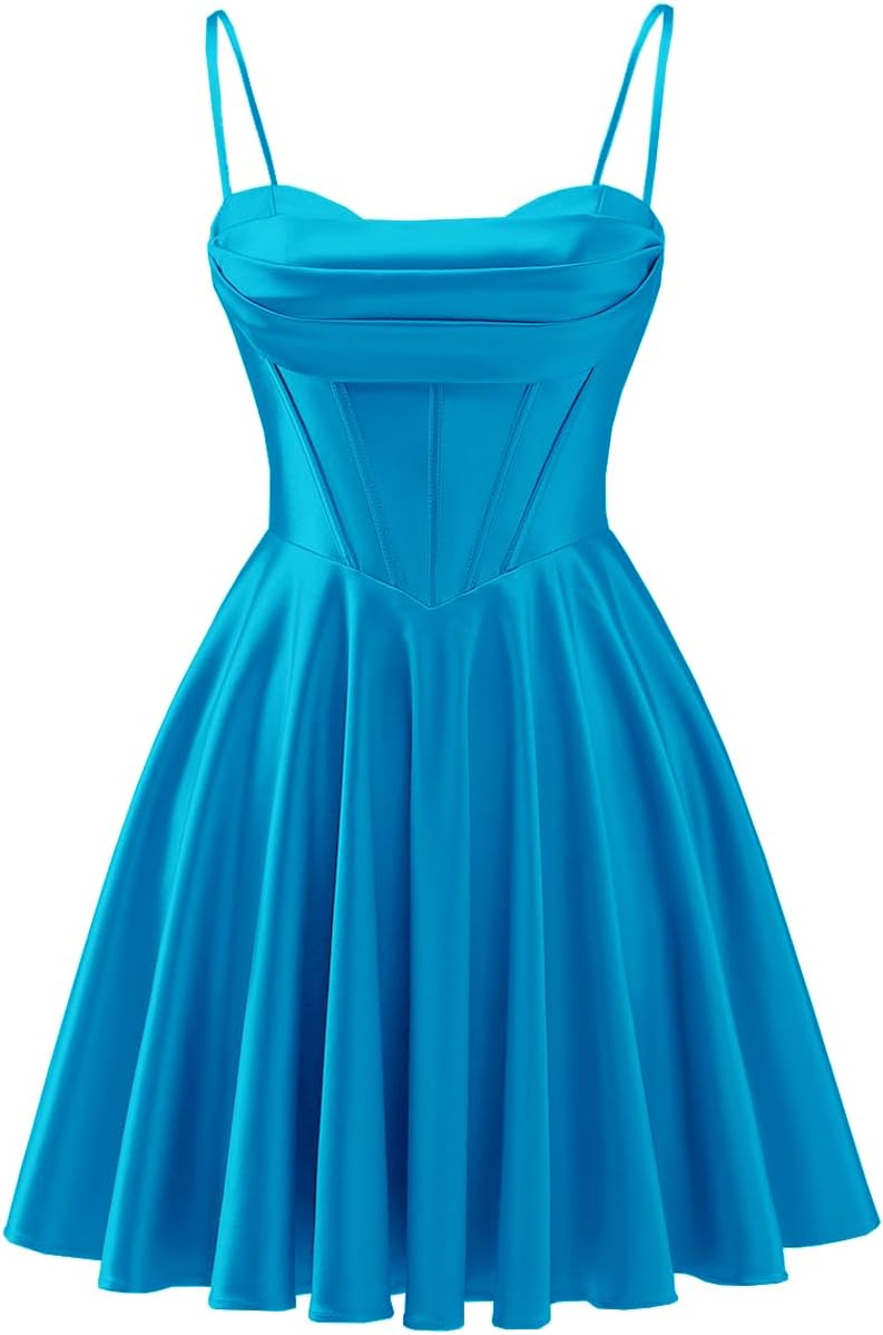 Spaghetti Straps Satin Homecoming Dresses for Teens Ruched Corset Short Prom Party Gowns Dress