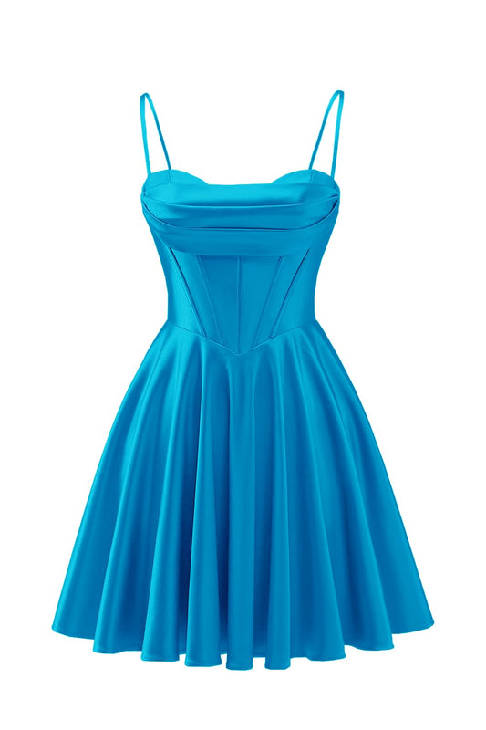 Spaghetti Straps Satin Homecoming Dresses for Teens Ruched Corset Short Prom Party Gowns Dress